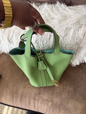Green Leather Top-Handle Tote Bag